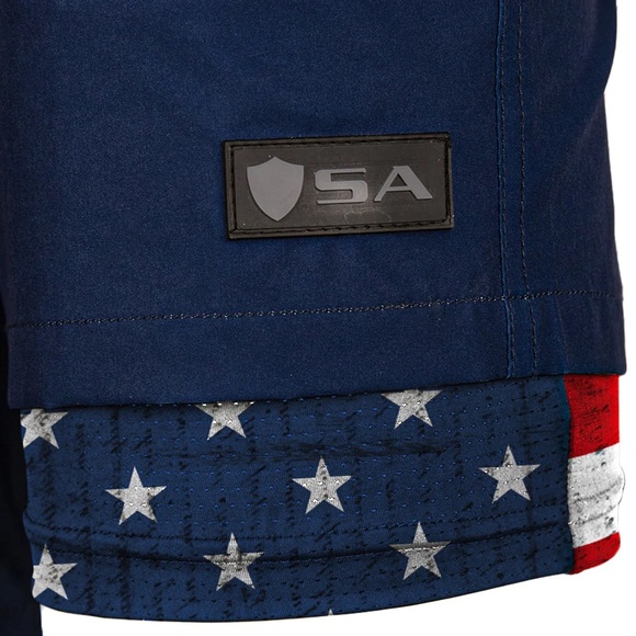 American Flag Under Mesh Blue Swim Trunks by Salt Armour SA Fishing - Picture 2 of 6